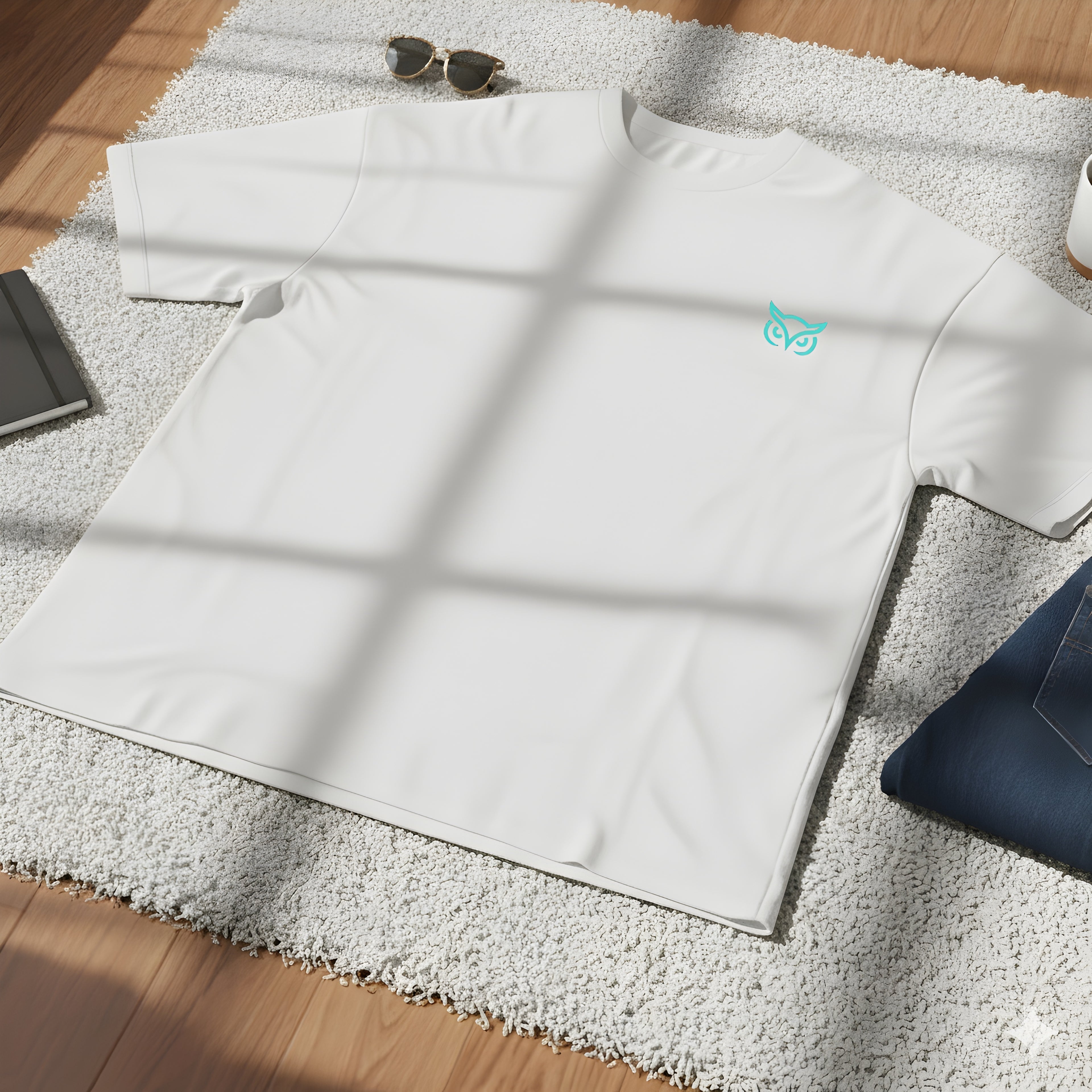 Premium 240 GSM Oversized Streetwear T-Shirt | Teal Owl Back Print | White Cotton Tee