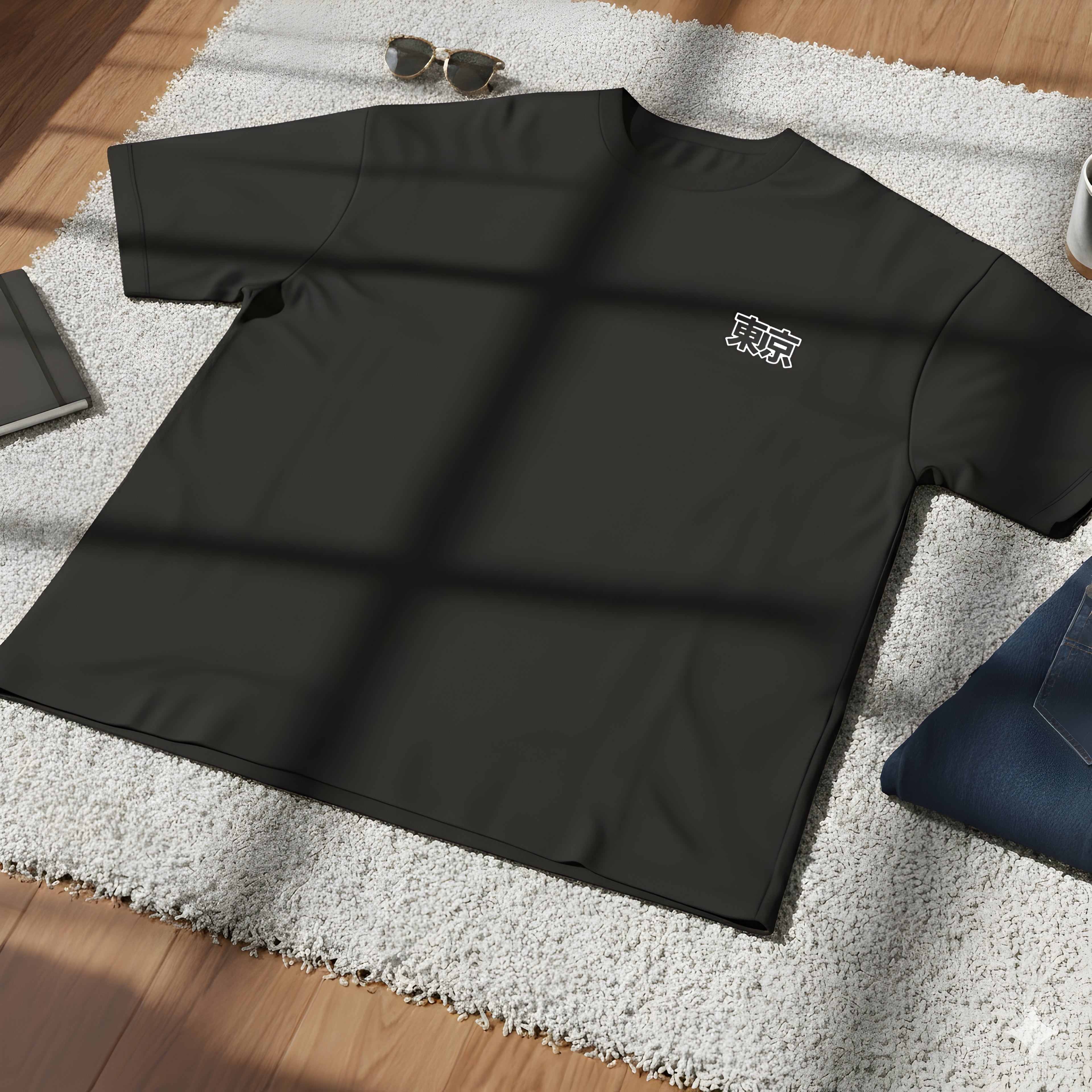 Tokyo Cityscape Oversized T-Shirt | Japanese Kanji Back Print | 240 GSM Black Streetwear Tee