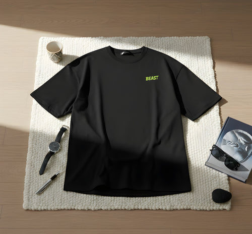 "BEAST MODE: ON" Gym Oversized T-Shirt | Heavyweight 240 GSM Black Fitness Tee