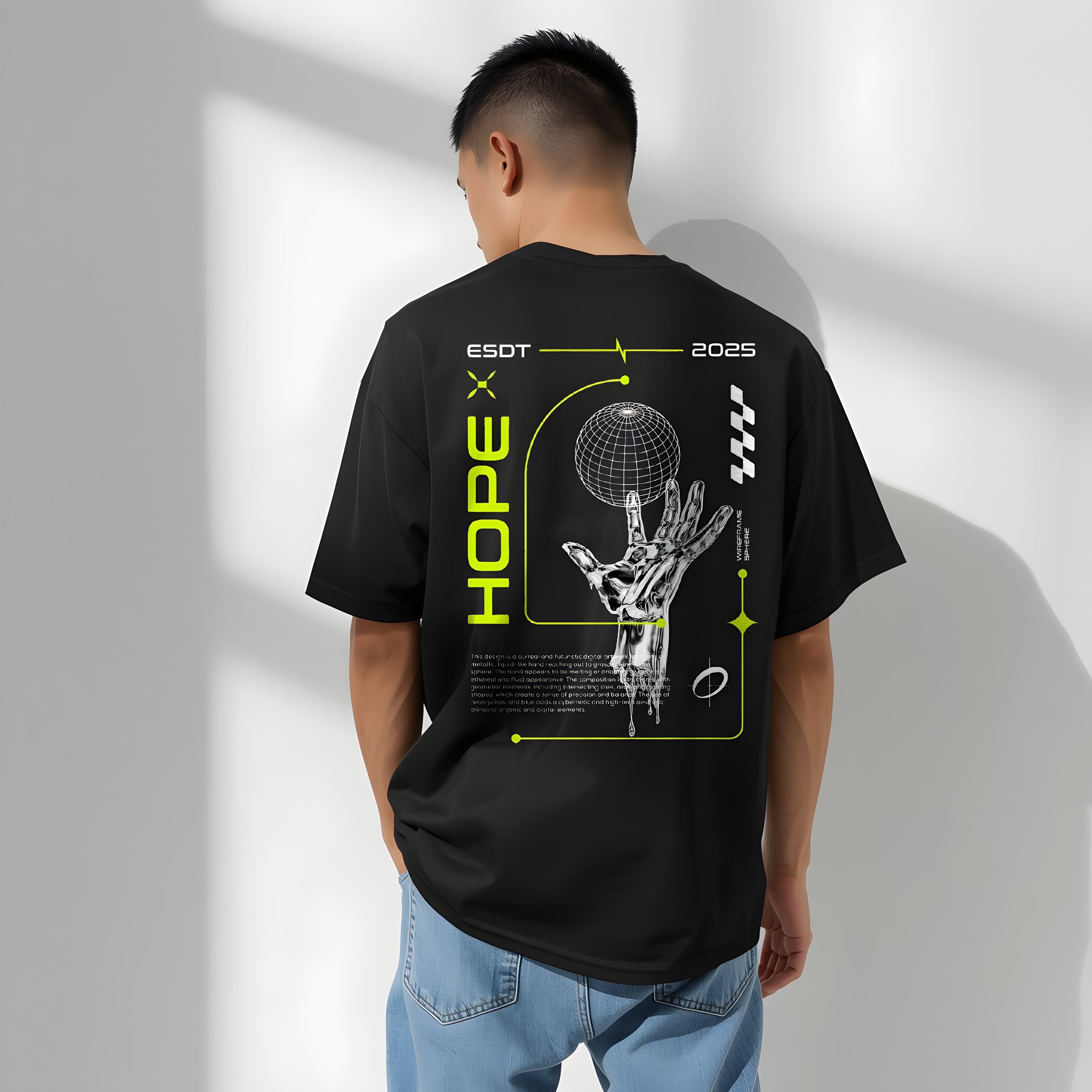 Cyberpunk "HOPE" Oversized T-Shirt | Futuristic Techwear Graphic | 240 GSM Black Streetwear Tee