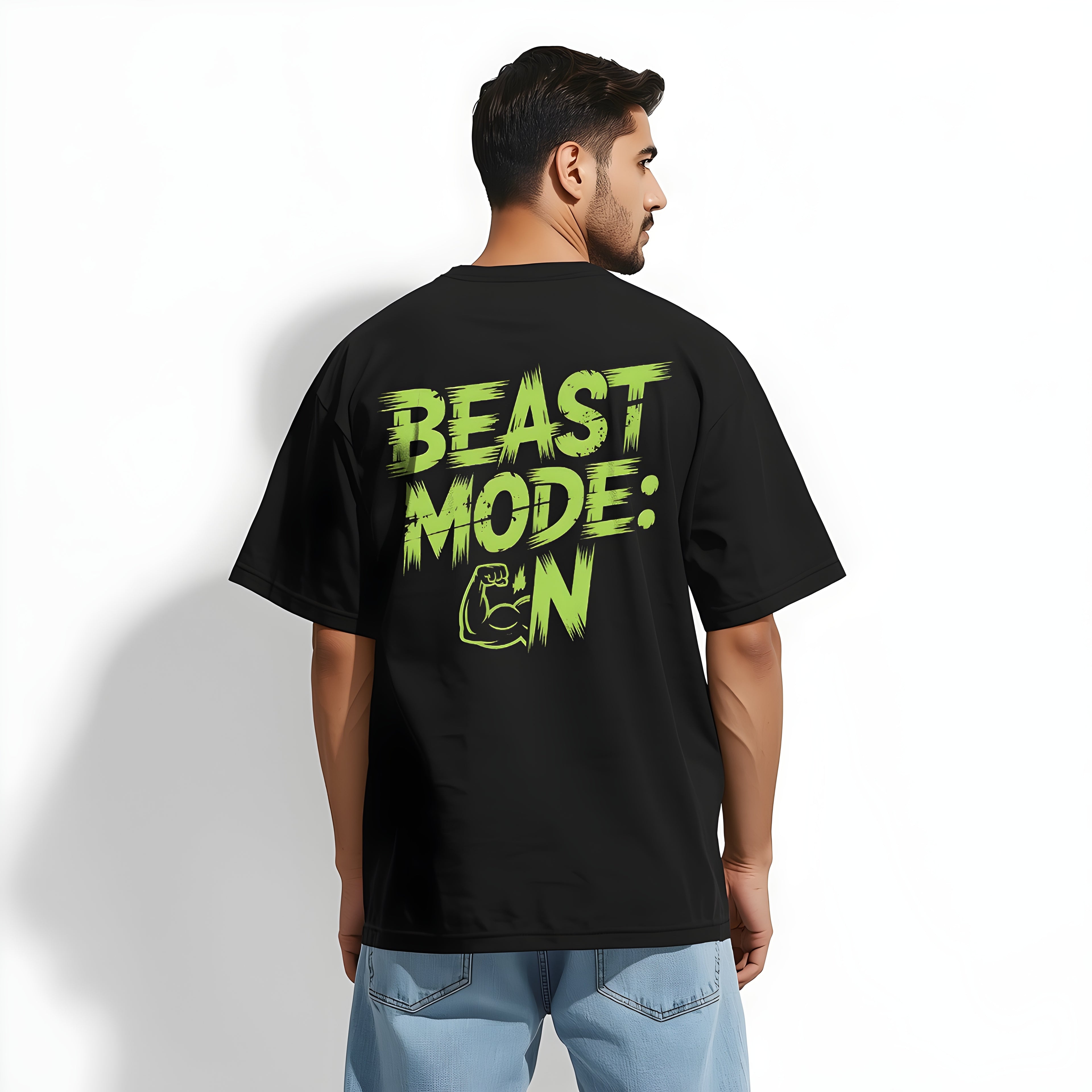 "BEAST MODE: ON" Gym Oversized T-Shirt | Heavyweight 240 GSM Black Fitness Tee