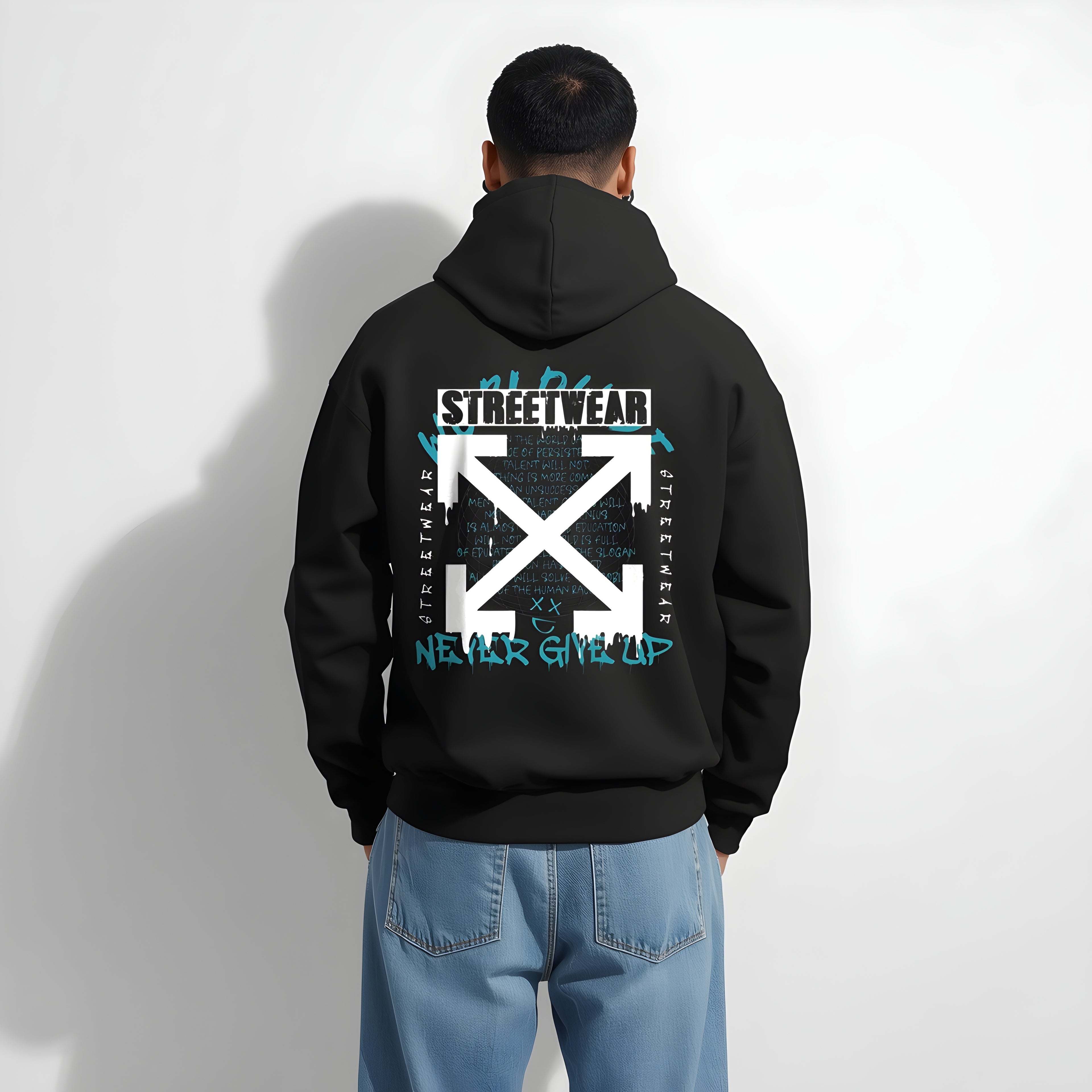Graffiti Grunge Oversized Hoodie | Motivational Streetwear with Teal Drip Print