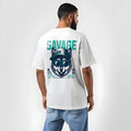 "SAVAGE WOLF" Oversized T-Shirt | Streetwear Graphic Tee | 240 GSM White Cotton