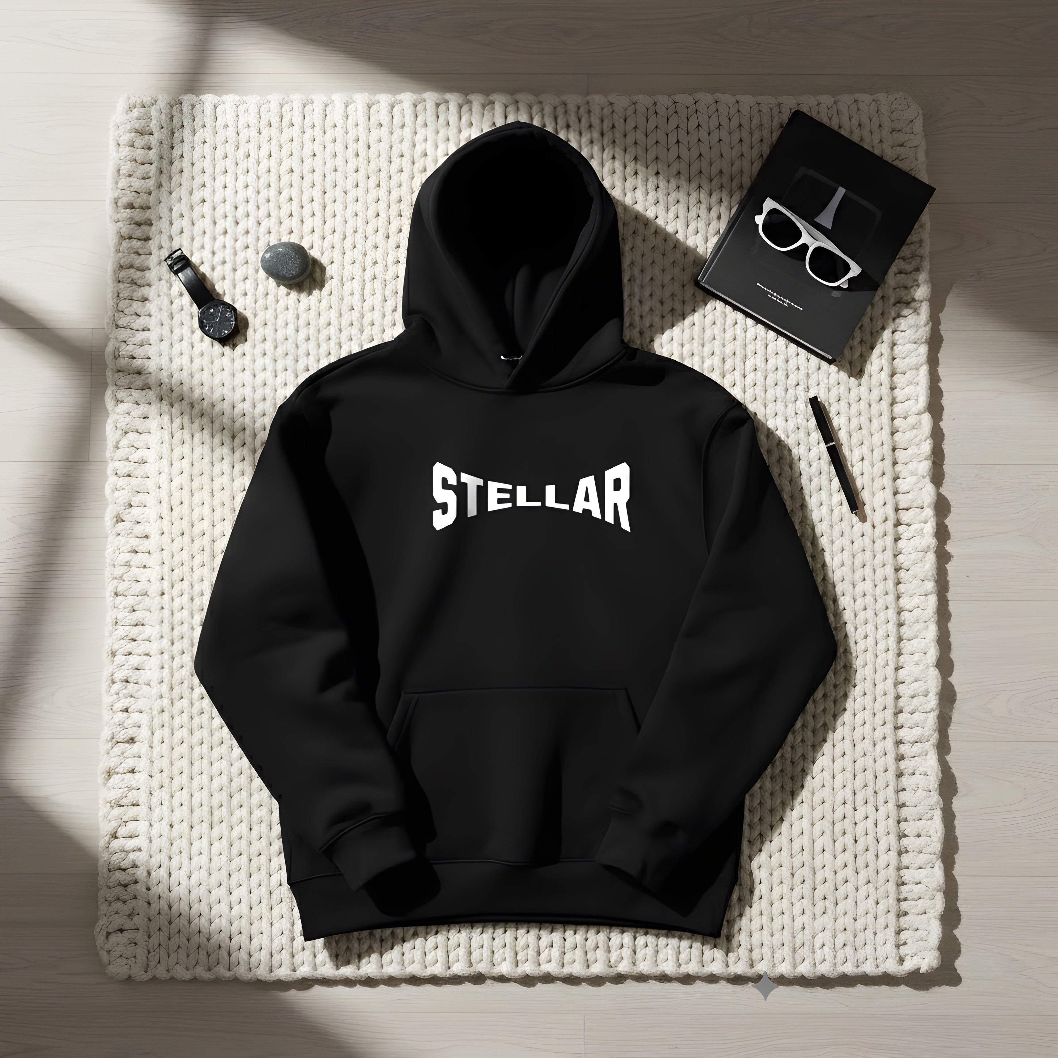 Neon Astronaut "STELLAR" Oversized Hoodie | Heavyweight Black Sci-Fi Streetwear Sweatshirt